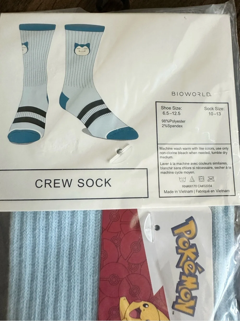 NWT Bioworld Pokemon Light Blue Crew Socks - Sock Size 10-13